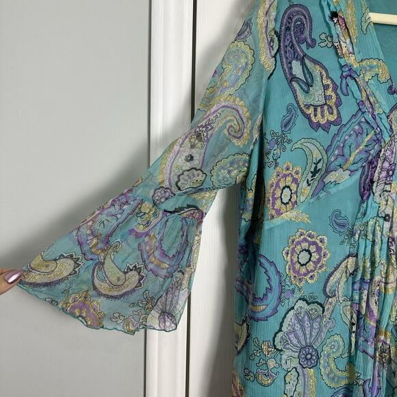 Coldwater Creek Sparkly Jacobean Bell Y2k Silk Blouse Boho Whimsy Fairycore XL - Picture 3 of 8